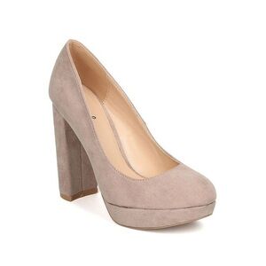 Qupid Faux Suede Round Toe Platform Chunky Heel Pump Size 8 - NWT